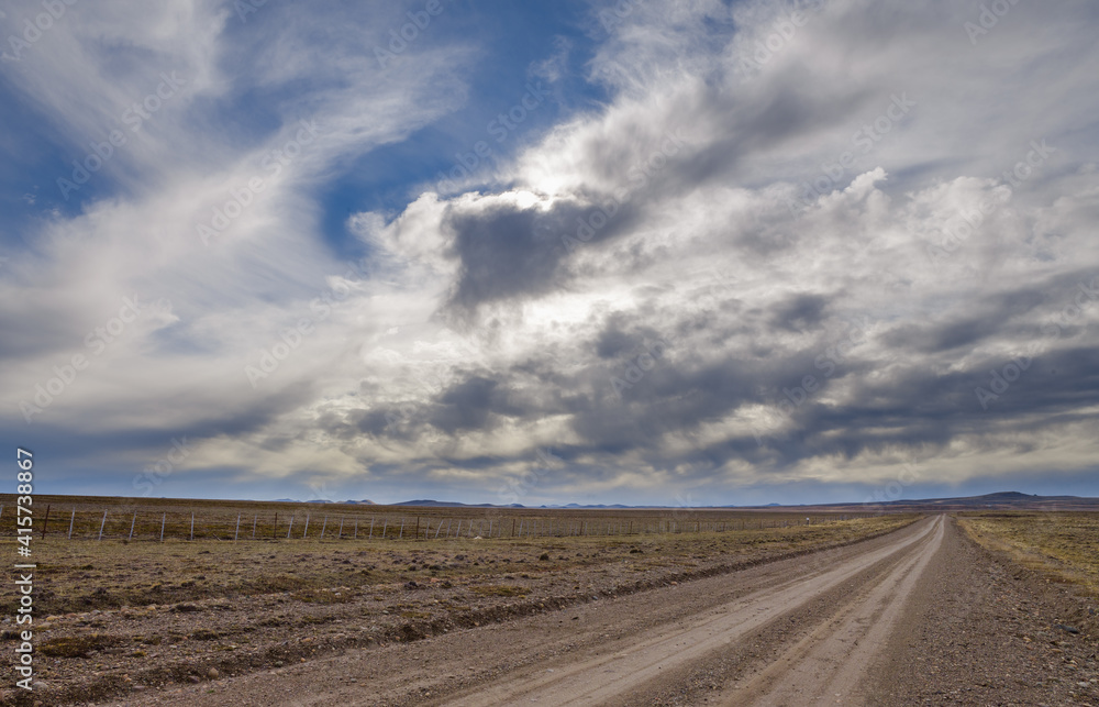 Dirt road on the pampas of southern Chile