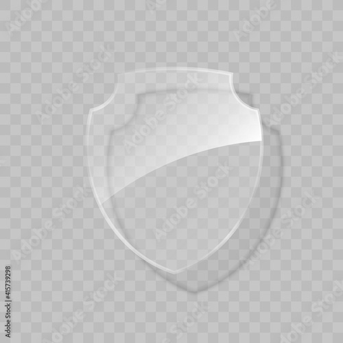 Protected guard glass shield concept. Safety badge protection icon. Privacy transparent banner shield. Security label. Presentation transparent sticker shield. Defense safeguard sign badge