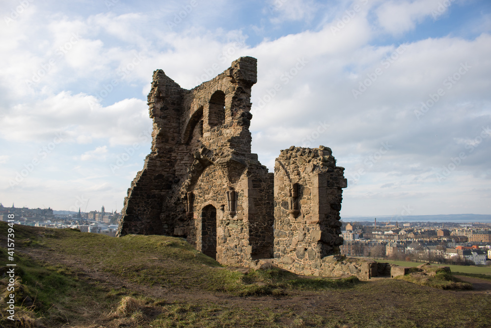 Saint Anthony's Chapel Ruins in Arthur's seat in Edinburgh, Scotland