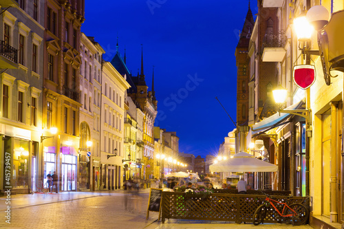 Image of Torun city historical streets and building at evening in Poland