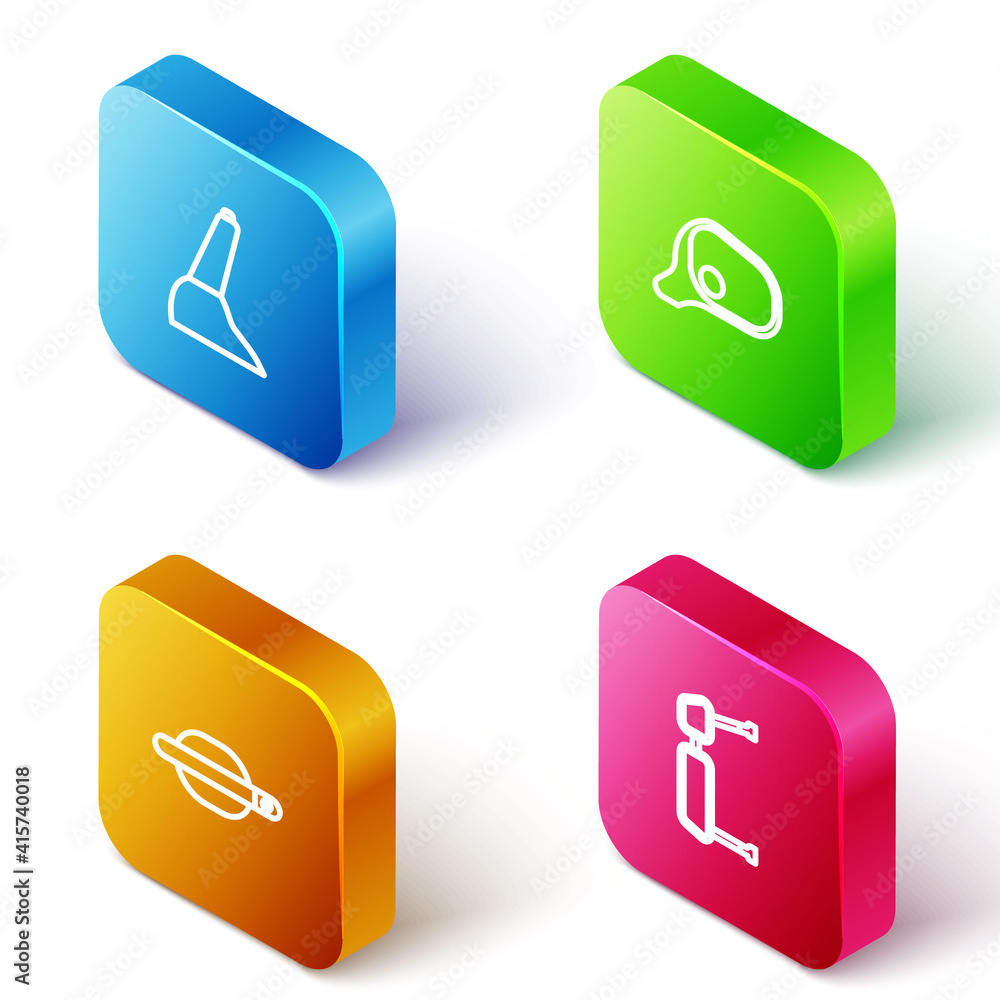 Set Isometric line Car handbrake, mirror, door handle and Truck side icon. Vector.