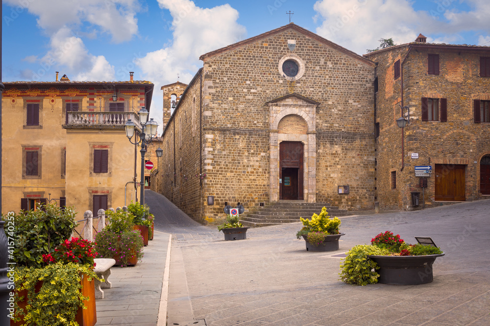 Garibaldi Square and the church of St. Abbot Giles (St. Egidio Abate), Montalcino, Italy