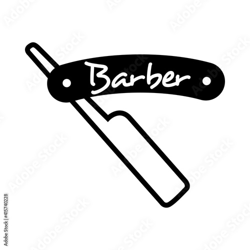 Logotipo con texto manuscrito Barber escrito a mano con navaja de afeitar en color negro