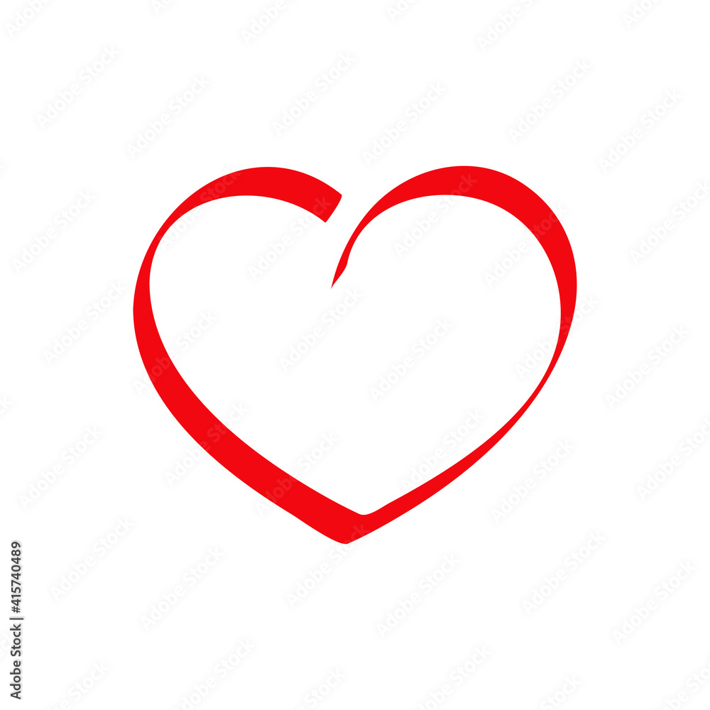 Día de San Valentín. Logotipo corazón dibujado a mano con lineas en color rojo