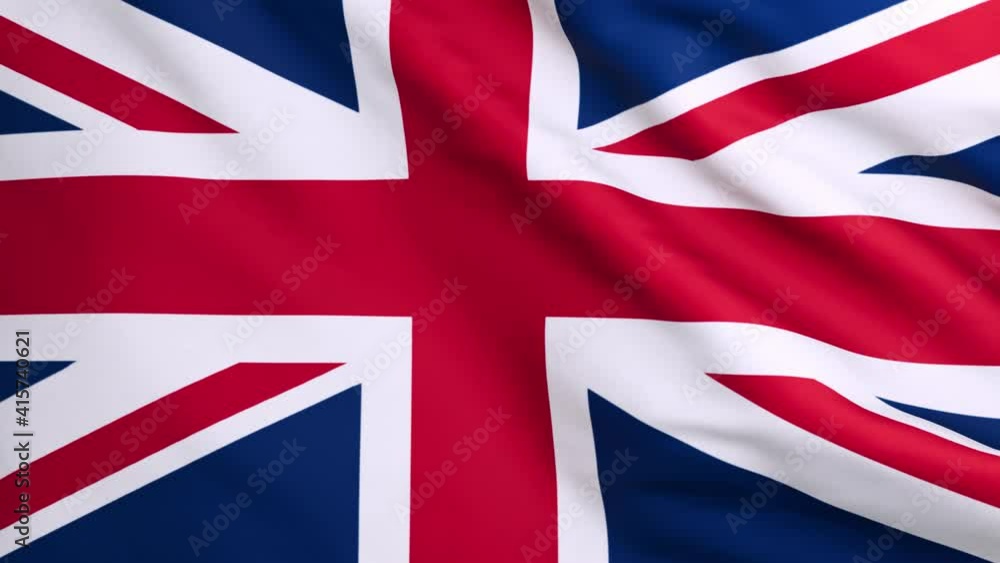 Close-up of the flag of the United Kingdom waving in the breeze, realistic 3D animation Close-up of the flag of the United Kingdom waving in the breeze, realistic 3D animation
