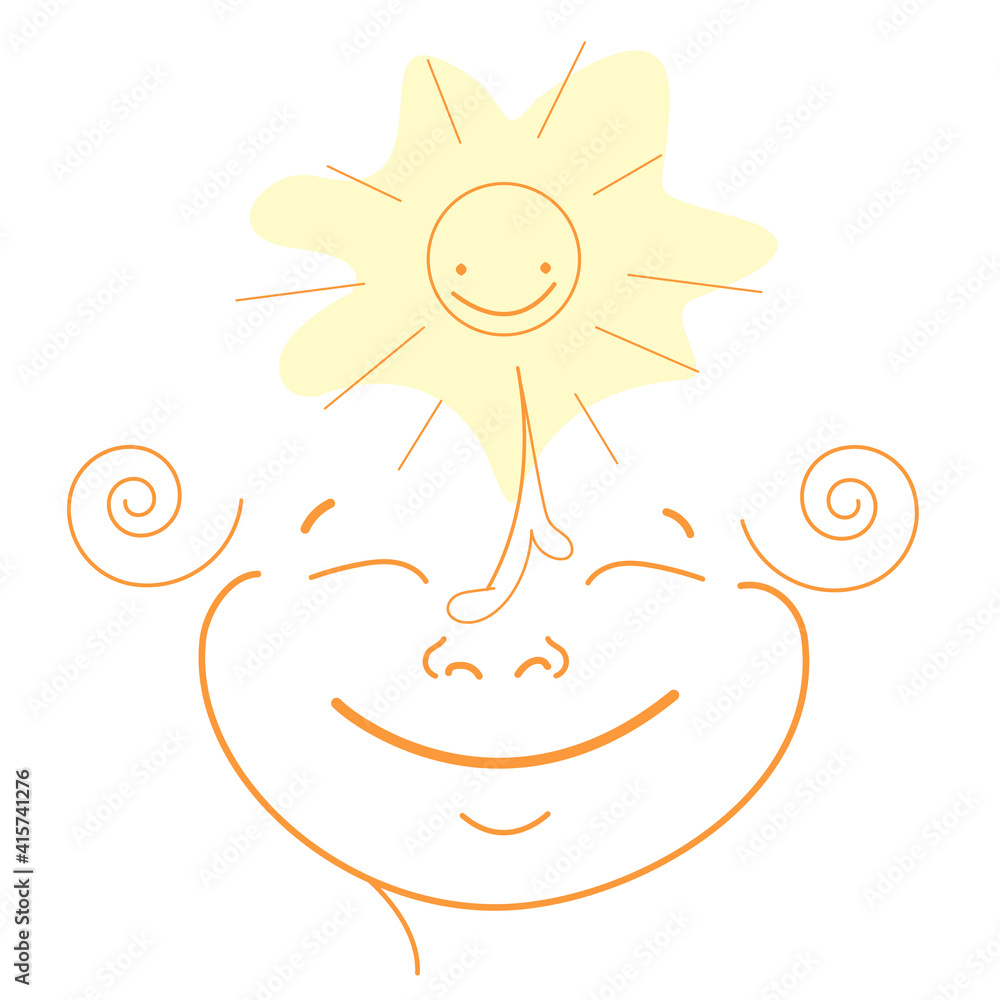 Fototapeta premium Happy, sunny, smile. Continuous line art abstract woman face.
