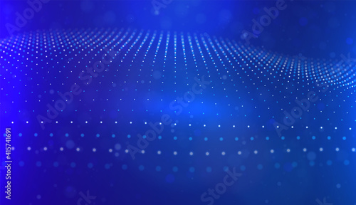 Abstract blue particle background. Flow wave with dot landscape. Digital data structure. Future mesh or sound grid. Pattern point visualization. Technology vector illustration. © fantasyform