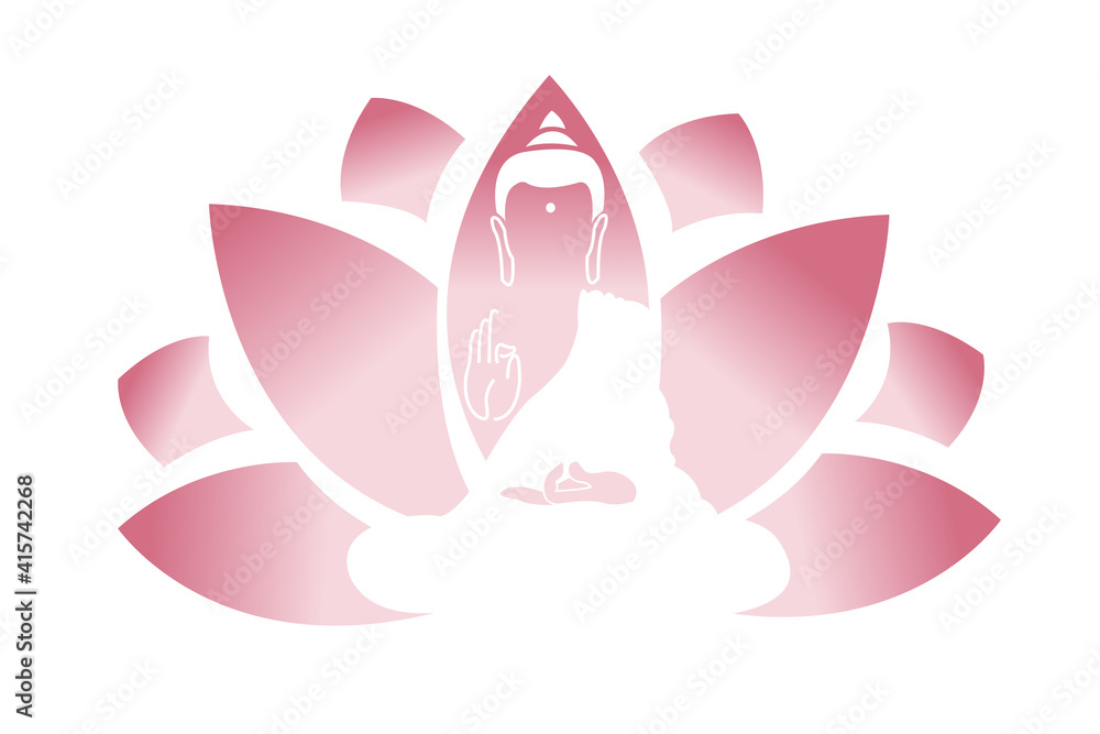 Pink Lotus and Lord Buddha. Symbol of buddha. Vesak day greeting
