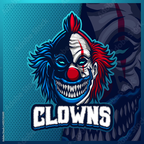Clown mascot esport logo design illustrations vector template, Joker logo for team game streamer youtuber banner twitch discord