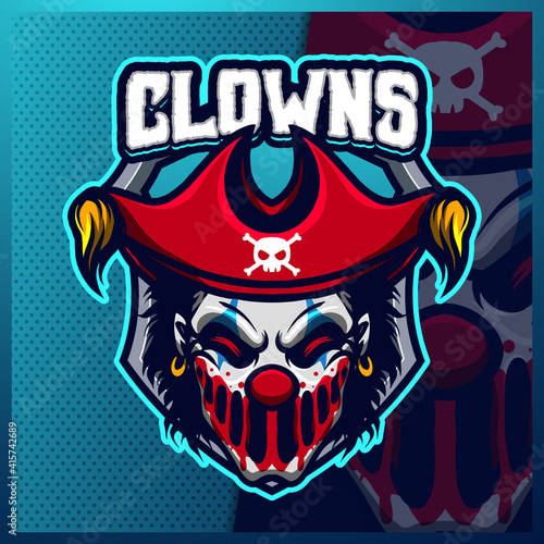 Clown Pirates mascot esport logo design illustrations vector template, Joker logo for team game streamer youtuber banner twitch discord