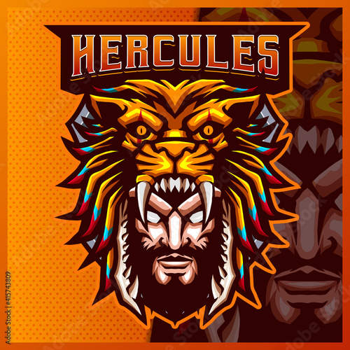 Hercules Heracles mascot esport logo design illustrations vector template, Lion logo for team game streamer youtuber banner twitch discord