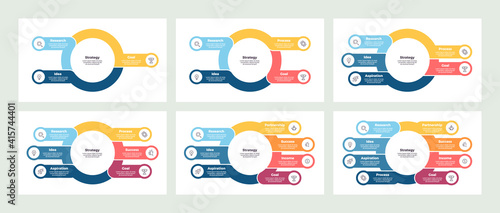 Business infographic. Organization chart with 3, 4, 5, 6, 7, 8 options. Vector template.