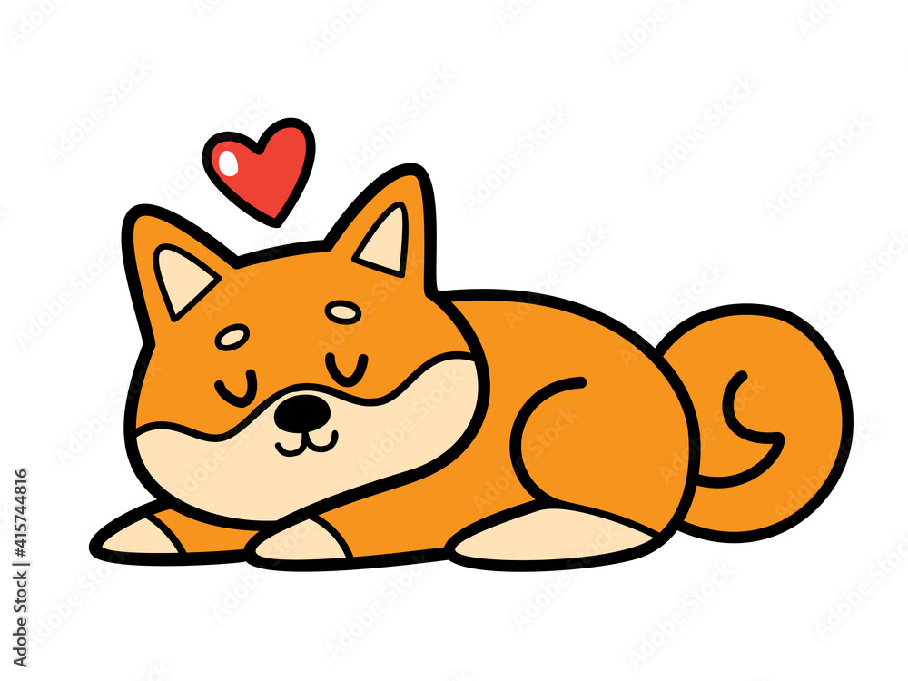 Vector illustration of cartoon shiba in love isolated on white.