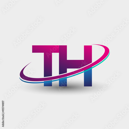 TH initial logo company name colored blue and magenta swoosh design, isolated on white background. vector logo for business and company identity.