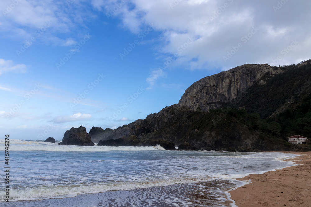 beauty beach in the coast of basque countrywith small waves beauty beach in the coast of basque countrywith small waves