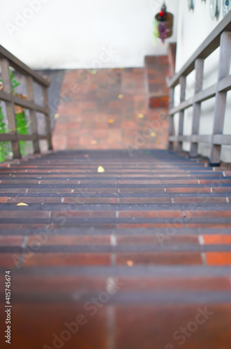 Wallpaper Mural Staircase from concrete make old fashion style with red color and wooden handle, white wall. Old building concept Torontodigital.ca
