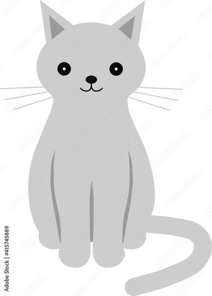 Cute gray cat is sitting. Vector illustration. Isolated over white background.