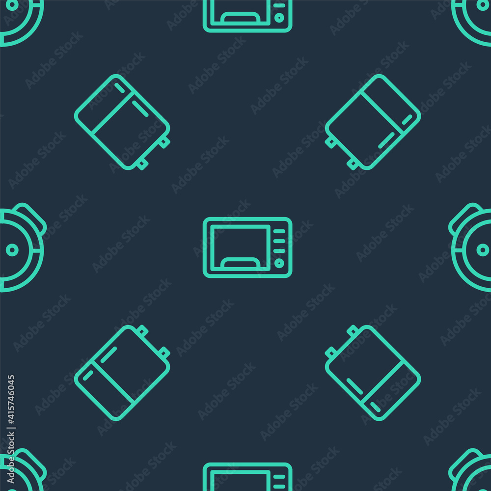 Set line Microwave oven, Refrigerator and Robot vacuum cleaner on seamless pattern. Vector. Set line Microwave oven, Refrigerator and Robot vacuum cleaner on seamless pattern. Vector.