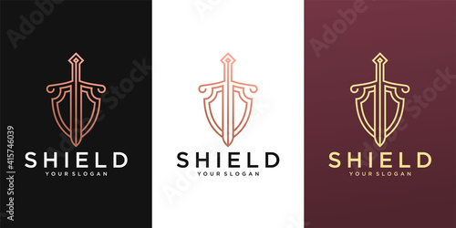 Elegant Shield logo designs concept vector, Guardian symbol, Shield and Sword logo template
