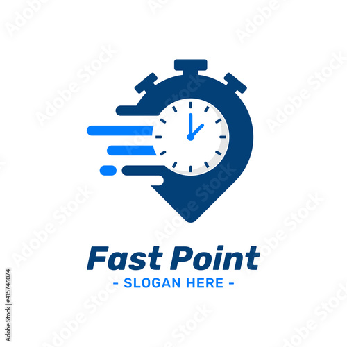 Fast point logo design template. Pin marker icon with timer combination. Symbol concept of delivery, courier, express, moving, transport, automotive, etc.