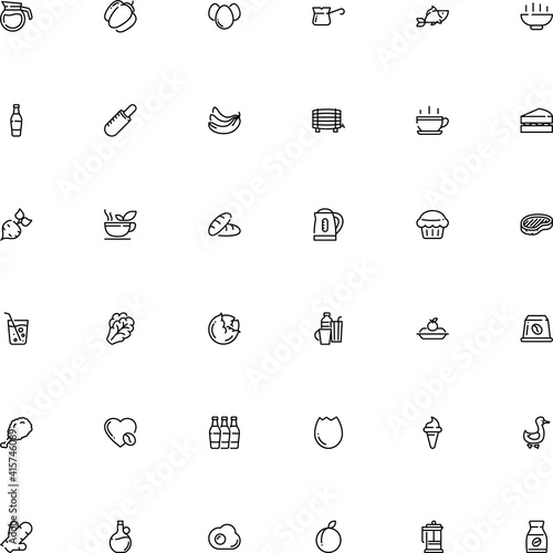 icon vector icon set such as: t-bone, arugula, omelette, scrambled, instant coffee, household, ketchup, pepper, toast, grain, beef, yellow, tart, extra, decoration, ham, advertising, wild, tenderloin