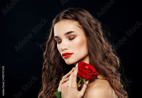 Romantic Lady dark background shadows on the eyelids Makeup on the face closed eyes © SHOTPRIME STUDIO
