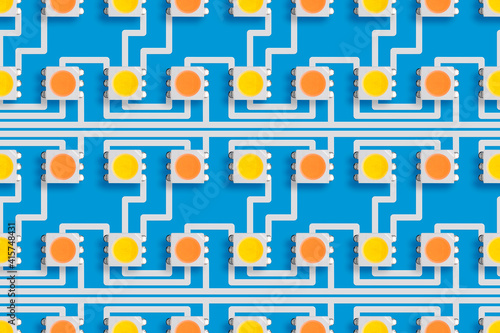 LED seamless pattern. LED bulbs on a microcircuit. 