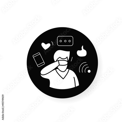 Attention focus flat icon. Man ignoring social media notifications. Concept for mind focus management, information flow filtering and mindfulness practice