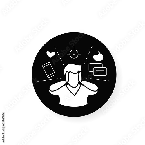Attention focus flat icon. Man limiting attention and ignoring social media distractions. Filled flat sign for mindfulness practice and productive thinking