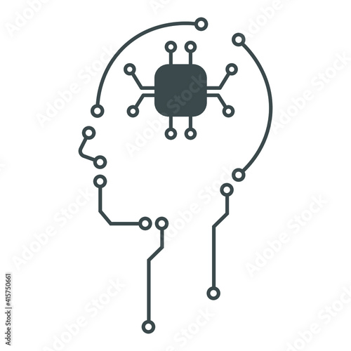 
Human head, robot with a chip vector illustration on a white background.