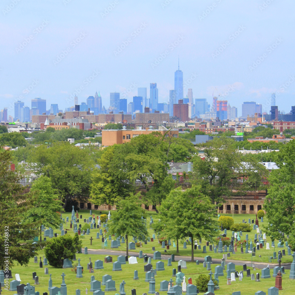 Skyline of NYC from The Evergreens Cemetery / Brooklyn
