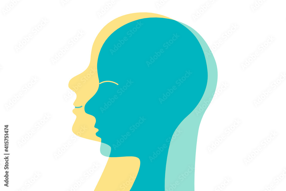Positive feel and thinking icon. Mental health illustration. Person silhouette. Vector. Optimism and hopefulness concept.