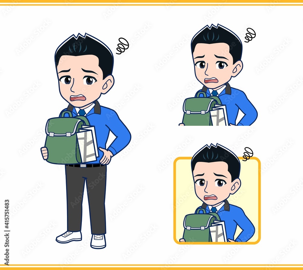 青いジャンバーを着たサラリーマン