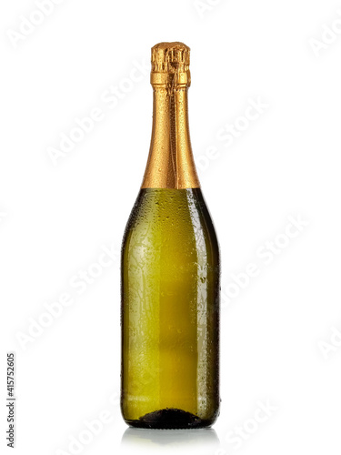 Full green champagne bottle with drops