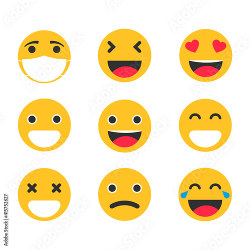 Vector emotional face icons isolated on white background.