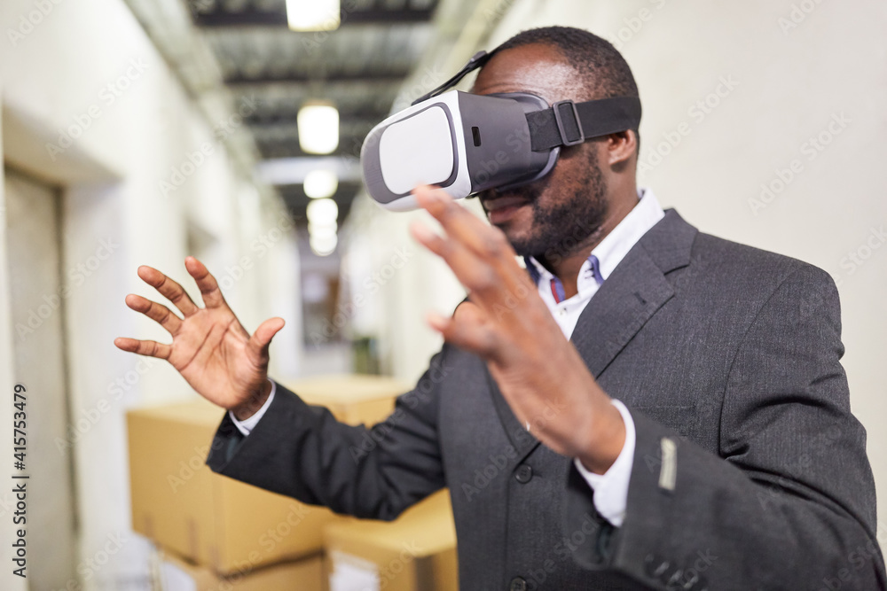 Business man with vision tests VR glasses Business man with vision tests VR glasses