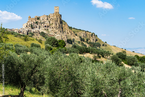 Aerial shot of Craco ghost town, Basilicata, Italy photo