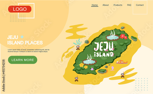 Welcome to Jeju island in South Korea, traditional landmarks, symbols, popular place for visiting tourists, jeju green tropical island with water travel. Korean land with traditional attractions photo