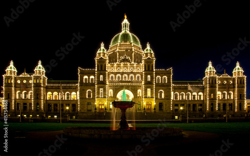 view of the Parliament Buildings at night, Victoria, BC, Canada