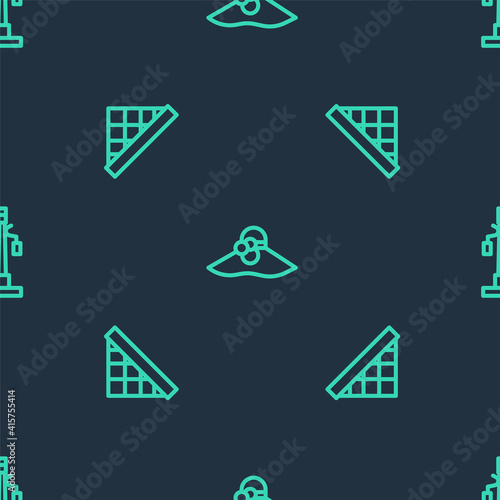 Set line Elegant women hat, Louvre museum and Street light on seamless pattern. Vector.