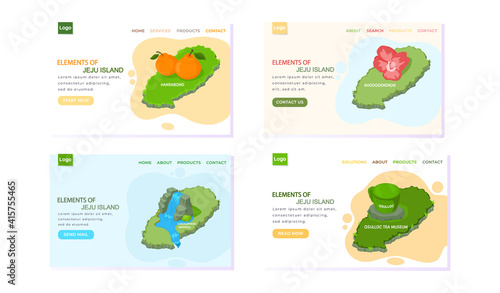 Welcome to Jeju island in South Korea, traditional landmarks, symbols, popular place for visiting tourists, jeju green tropical island with water travel. Korean land with traditional attractions