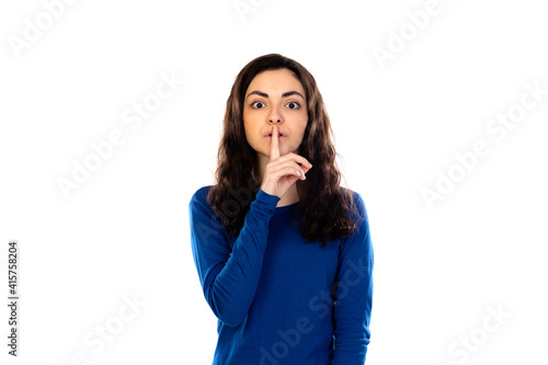 Adorable teenage girl with blue sweater