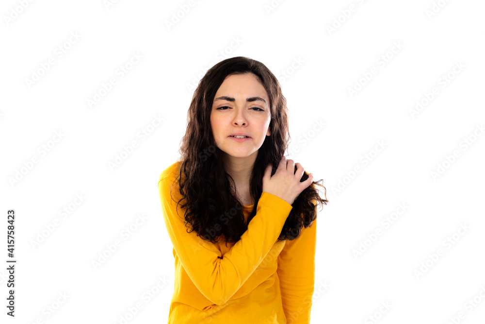 Adorable teenage girl with yellow sweater Adorable teenage girl with yellow sweater