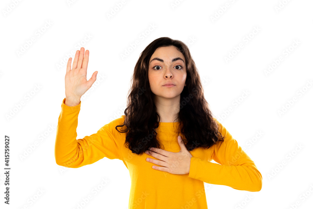 Adorable teenage girl with yellow sweater Adorable teenage girl with yellow sweater