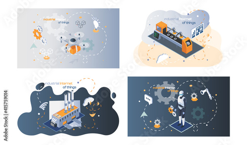 Industrial internet of things set technical progress in field of production and data processing. Modern methods of control and automation in industry innovation robotic systems 4ir revolution, AI, IoT