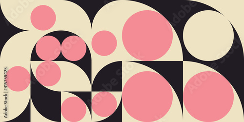 Modern vector abstract  geometric background with circles, rectangles and squares  in retro scandinavian style. Pastel colored simple shapes graphic pattern. Abstract mosaic artwork.