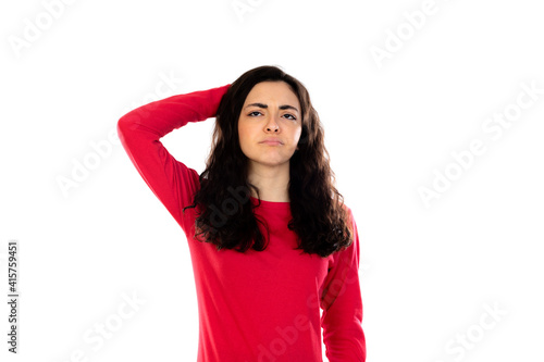 Adorable teenage girl with red sweater