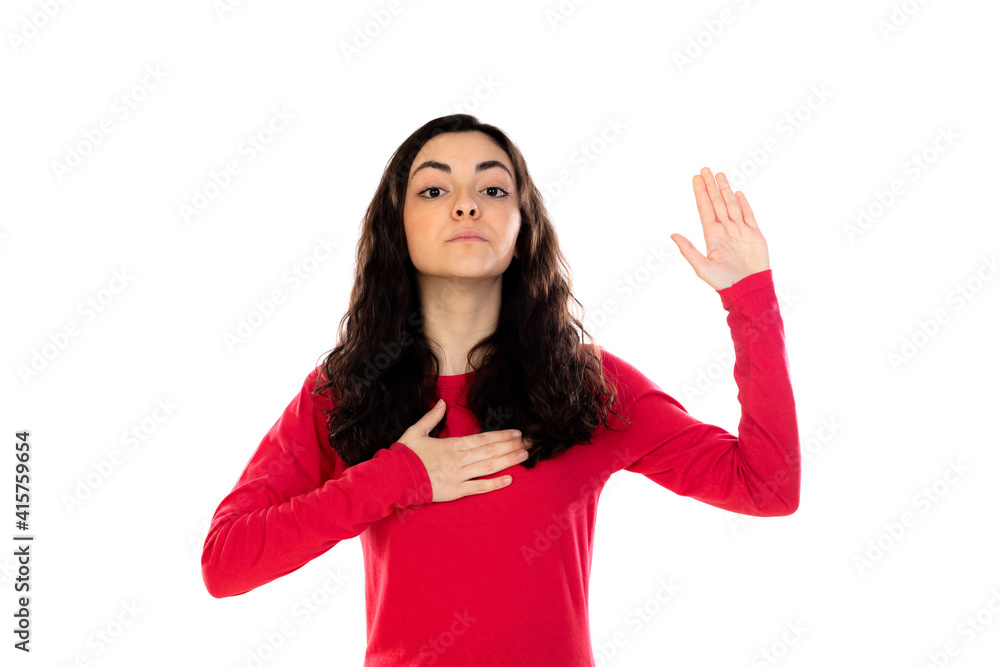 Adorable teenage girl with red sweater Adorable teenage girl with red sweater