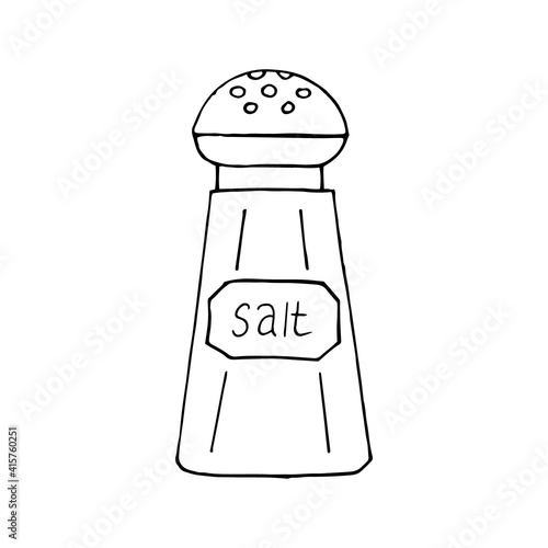 salt shaker icon, sticker. sketch hand drawn doodle style. vector, minimalism, monochrome. kitchen, seasonings, food.