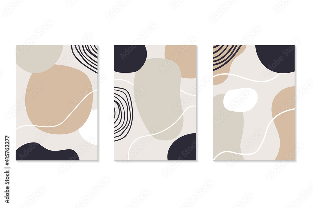 set of abstract backgrounds with organic shapes in pastel color. Modern design template with space for text. Minimal stylish cover for branding design. Vector illustration with four combination colors